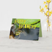 Funny Green Frog Hoppy Birthday Kaart (Gele Bloem)