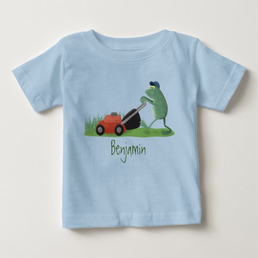 Funny green frog mowing grawn cartoon (Voorkant)