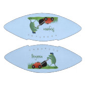 Funny green frog mowing grawn cartoon american football (Panelen)