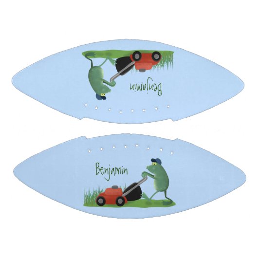 Funny green frog mowing grawn cartoon american football (Panelen)