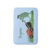 Funny green frog mowing grawn cartoon badmat (Voorkant Verticaal)