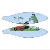Funny green frog mowing grawn cartoon basketbal (Panelen)