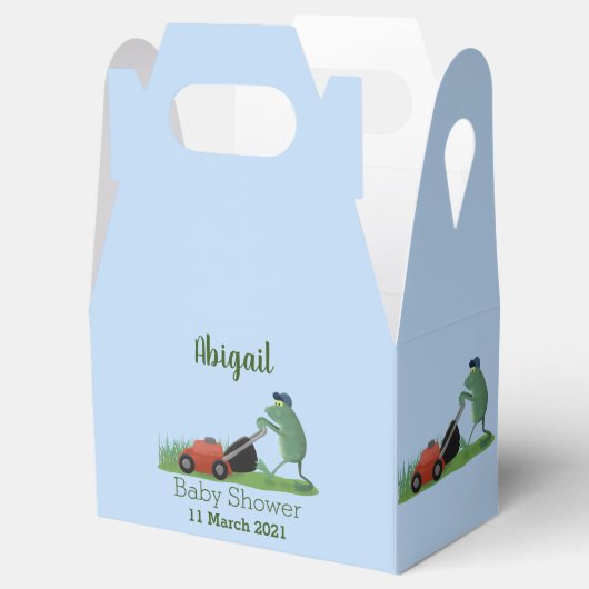 Funny green frog mowing grawn cartoon bedankdoosjes (Geopend)