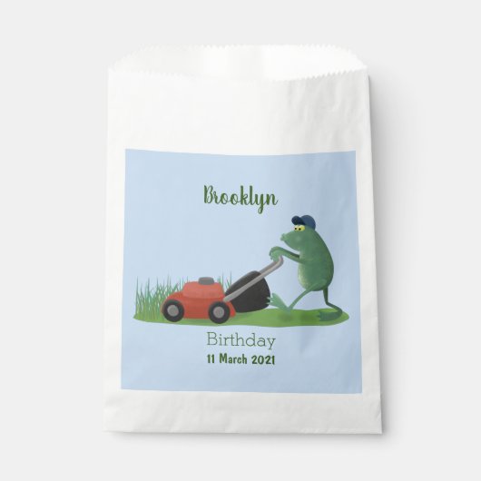 Funny green frog mowing grawn cartoon bedankzakje (Voorkant)
