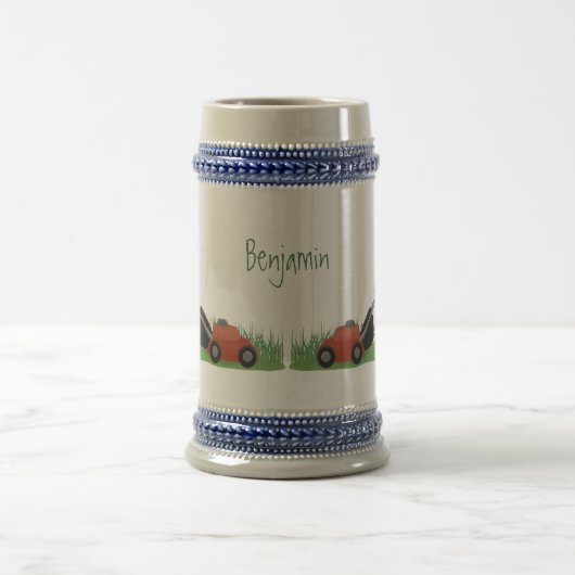 Funny green frog mowing grawn cartoon bierpul (Center)