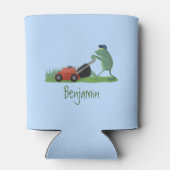 Funny green frog mowing grawn cartoon blikjeskoeler (Achterkant)