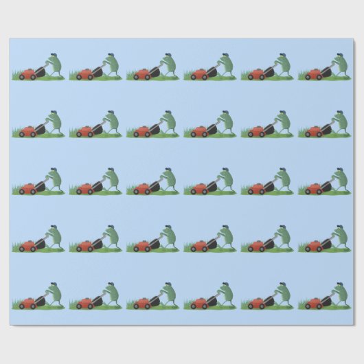 Funny green frog mowing grawn cartoon cadeaupapier (Vlak)
