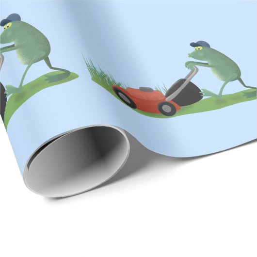 Funny green frog mowing grawn cartoon cadeaupapier (Rol Hoek)