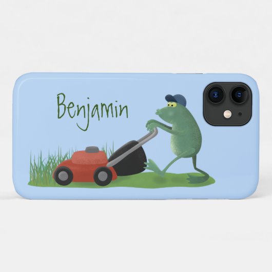 Funny green frog mowing grawn cartoon Case-Mate iPhone case (Achterkant (horizontaal))