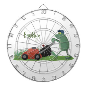 Funny green frog mowing grawn cartoon dartbord