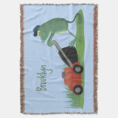 Funny green frog mowing grawn cartoon deken (Voorkant Verticaal)