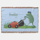 Funny green frog mowing grawn cartoon deken (Voorkant)