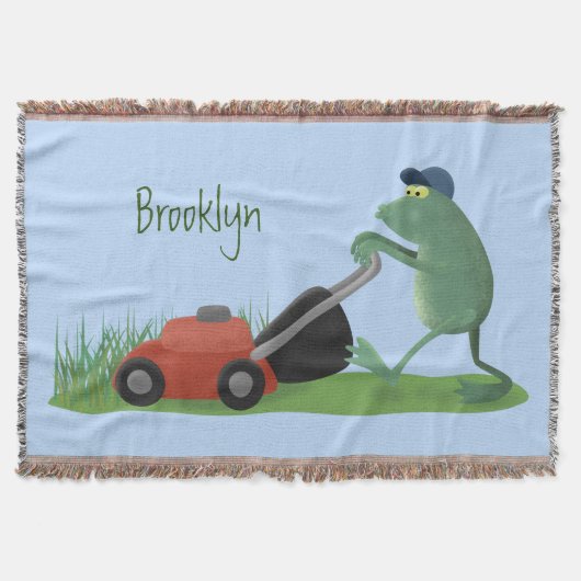 Funny green frog mowing grawn cartoon deken (Voorkant)