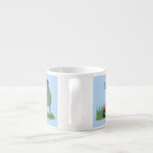 Funny green frog mowing grawn cartoon espresso kop (Achterkant)
