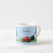 Funny green frog mowing grawn cartoon espresso kop (Voorkant rechts)