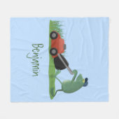Funny green frog mowing grawn cartoon fleece deken (Voorkant (Horizontaal))