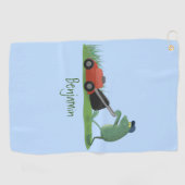 Funny green frog mowing grawn cartoon golfhanddoek (Horizontaal)