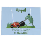 Funny green frog mowing grawn cartoon groot cadeauzakje (Achterkant)