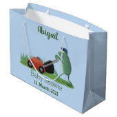 Funny green frog mowing grawn cartoon groot cadeauzakje (Achterkant Gekanteld)