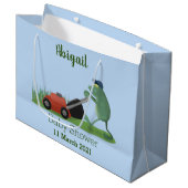 Funny green frog mowing grawn cartoon groot cadeauzakje (Voorkant Gekanteld)
