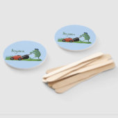 Funny green frog mowing grawn cartoon handwaaier (Niet-gemonteerd)