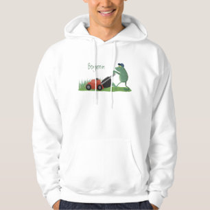 Funny green frog mowing grawn cartoon hoodie