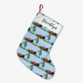 Funny green frog mowing grawn cartoon kleine kerstsok (Voorkant (Hangend))