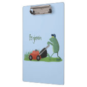 Funny green frog mowing grawn cartoon klembord (Links)