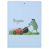 Funny green frog mowing grawn cartoon klembord (Achterkant)