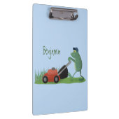 Funny green frog mowing grawn cartoon klembord (Rechts)
