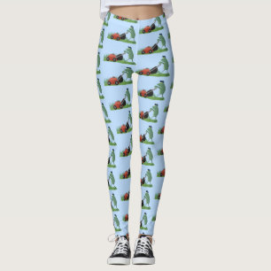 Funny green frog mowing grawn cartoon leggings