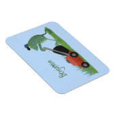 Funny green frog mowing grawn cartoon magneet (Rechterzijde)