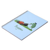 Funny green frog mowing grawn cartoon notitieboek (Linkerzijde)