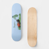 Funny green frog mowing grawn cartoon persoonlijk skateboard (Voorkant)