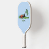 Funny green frog mowing grawn cartoon pickleball paddle (Links)