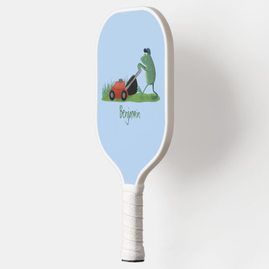 Funny green frog mowing grawn cartoon pickleball paddle (Links)