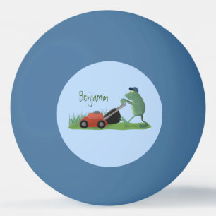 Funny green frog mowing grawn cartoon pingpongbal