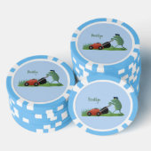 Funny green frog mowing grawn cartoon poker chips (Opstapeling)