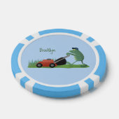 Funny green frog mowing grawn cartoon poker chips (Enkel)