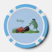 Funny green frog mowing grawn cartoon poker chips (Achterkant)