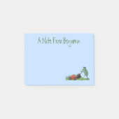Funny green frog mowing grawn cartoon post-it® notes (Voorkant)