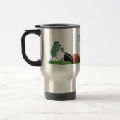 Funny green frog mowing grawn cartoon reisbeker (Links)