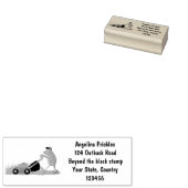 Funny green frog mowing grawn cartoon rubberstempel (Gestempeld)