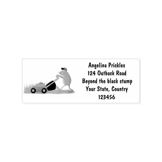 Funny green frog mowing grawn cartoon rubberstempel (Afrduk)