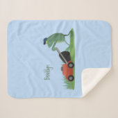 Funny green frog mowing grawn cartoon sherpa deken (Voorkant (horizontaal))