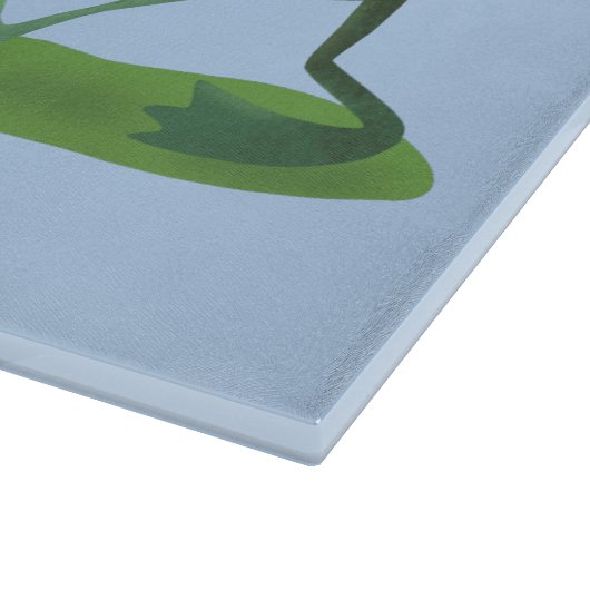 Funny green frog mowing grawn cartoon snijplank (Hoek)