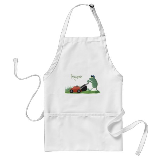 Funny green frog mowing grawn cartoon standaard schort (Voorkant)