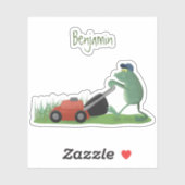 Funny green frog mowing grawn cartoon sticker (Vel)