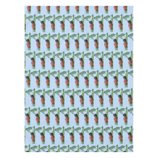 Funny green frog mowing grawn cartoon tafelkleed (Voorkant)