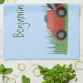 Funny green frog mowing grawn cartoon theedoek (Gevouwen)